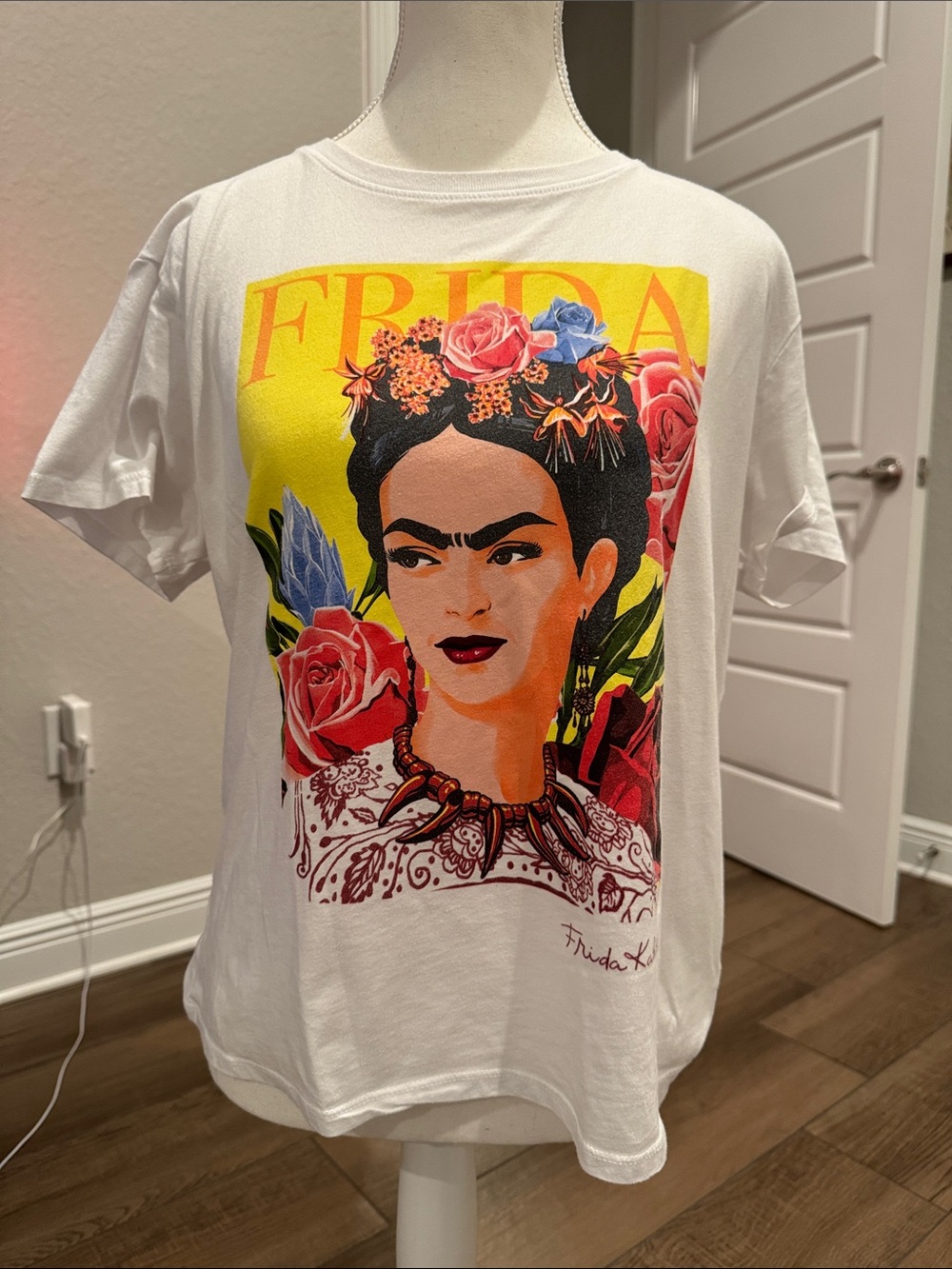 Frida Kahlo Graphic Tee - White with Yellow & Red Print
